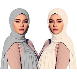 ENSTILER 2PCS Solid Color Jersey Hijab Lightweight Soft Muslim Head Scarf Long Scarf Wrap Scarves for Women