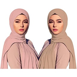 ENSTILER 2PCS Solid Color Jersey Hijab Lightweight Soft Muslim Head 스카프 Long 스카프 Wrap Scarves for Women