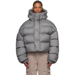 Gray Hooded Down Jacket 241940M178003