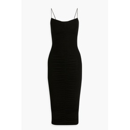 Ruched ribbed jersey midi dress