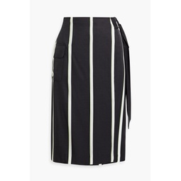 Belted striped satin wrap skirt