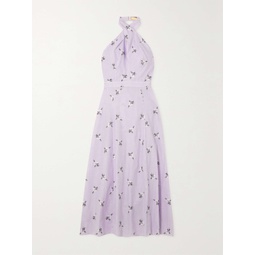 ERDEM Selene embroidered cotton and linen-blend halterneck midi dress