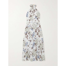 ERDEM Selene bow-detailed floral-print linen halterneck midi dress