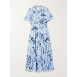 ERDEM Tiered floral-print cotton-voile midi shirt dress