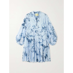 ERDEM Tiered floral-print cotton-voile mini shirt dress