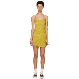 Yellow Flocked Mini Dress 231260F052002