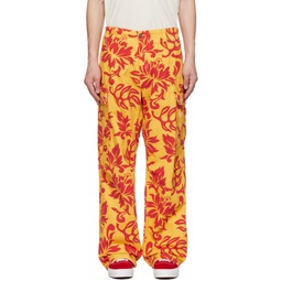 Yellow   Red Embroidered Cargo Pants 231260M188002