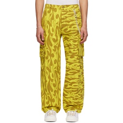 Yellow Printed Cargo Pants 241260M188002