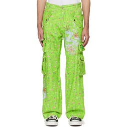 Green Glittered Cargo Pants 232260M188003