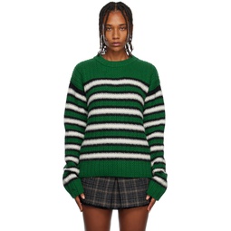Green Striped Sweater 222260F096004