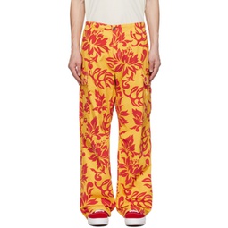 Yellow & Red Embroidered Cargo Pants 231260M188002