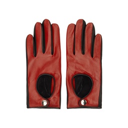 Red   Black Contrast Leather Driving Gloves 241600F012000