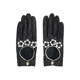Black   White Floral Leather Gloves 241600F012002