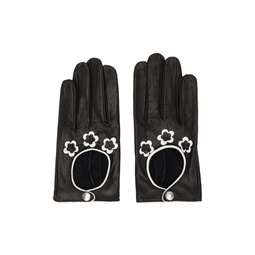 Black   White Floral Leather Gloves 241600M135002