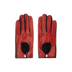 Black   Red Contrast Leather Driving Gloves 241600M135001