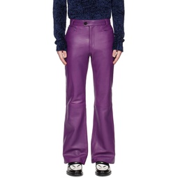 Purple Flared Leather Trousers 231600M189003
