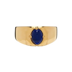 SSENSE Exclusive Gold   Navy Stone Ring 222600M147073