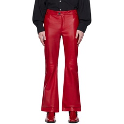 Red Flared Leather Trousers 232600M189003