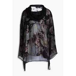 Layered silk-crepon and printed satin-twill hooded top