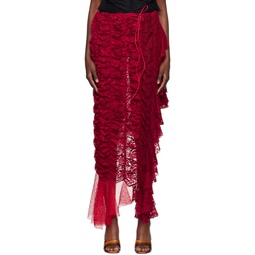 Red Ruched Midi Skirt 232463F092001