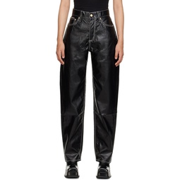 Black Benz Faux Leather Jeans 231640F087001