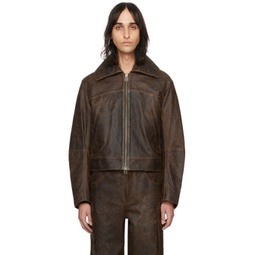 Brown Hide Leather Jacket 241830M181000
