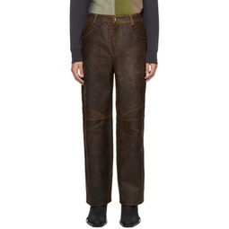 Brown Hide Leather Pants 241830M189001