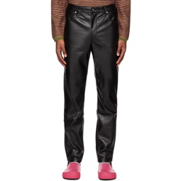 Black Paneled Faux-Leather Pants 231830M189000