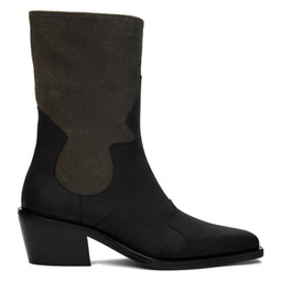 Black & Gray Cowboy Split Leather Boots 241830M228000