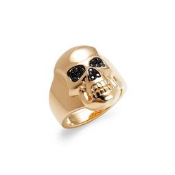 14K Goldplated Sterling Silver & 0.30 TCW Black Spinel Skull Ring