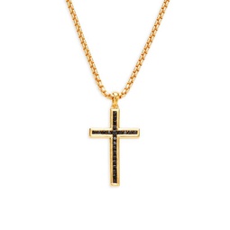 14K Goldplated Sterling Silver & Black Spinel Cross Pendant Necklace