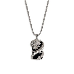 White Diamond, Black Diamond & Black Onyx Pendant Necklace