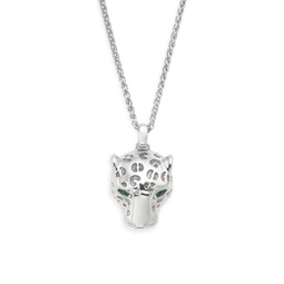 925 Sterling Silver Emerald Panther Pendant Necklace