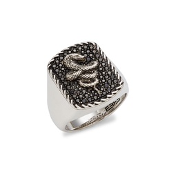Sterling Silver & Black Spinel Snake Ring