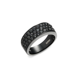 Rhodium Plated Sterling Silver & Black Spinel Band
