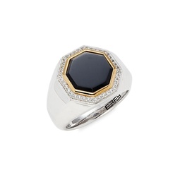 14K Yellow Goldplated & Sterling Silver Onyx Signet Ring