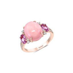 14K Rose Gold, Pink Opal, Pink Sapphire & Diamond Solitaire Ring/Size 7