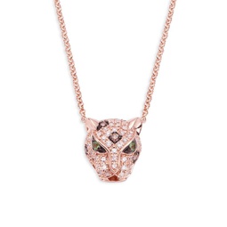 14K Rose Gold, Diamond & Green Sapphire Panther Pendant Necklace