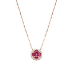 14K Rose Gold, Ruby & Diamond Pendant Necklace