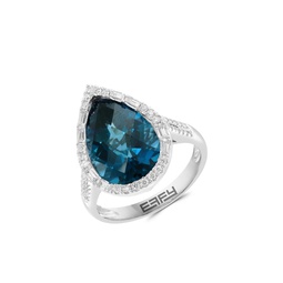 14K White Gold, London Blue Topaz & Diamond Halo Ring