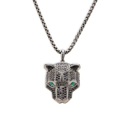 Sterling Silver, Emerald & Black Spinel Panther Pendant Necklace
