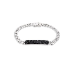 925 Sterling Silver & Black Spinel Bar Pendant Chain Bracelet