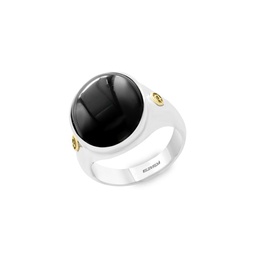 Sterling Silver, 18K Yellow Gold & Onyx Ring