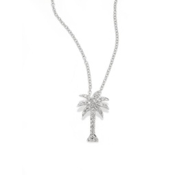 14K White Gold & 0.1 TCW Diamond Palm Tree Pendant Necklace