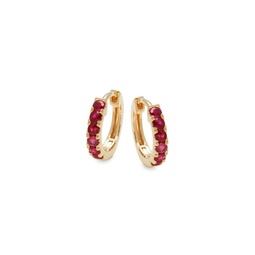 14K Yellow Gold & Ruby Huggie Hoop Earrings