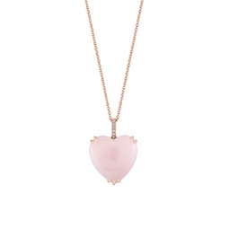 14K Rose Gold, Pink Opal & Diamond Heart Pendant Necklace