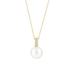 14k Yellow Gold, Diamond & 12MM White Fresh Water Pearl Necklace
