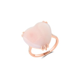 14K Rose Gold, Pink Opal & Diamond Heart Ring