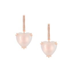 14K Rose Gold, Diamond & Pink Opal Heart Drop Earrings