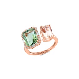14K Rose Gold, Green Amethyst, Morganite & Diamond Ring